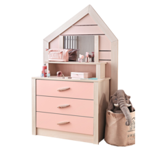 Cento Pink commode ladekast huisje met spiegel meisjeskamer