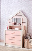 Cento Pink commode ladekast huisje met spiegel meisjeskamer Cento Pink commode ladekast huisje met spiegel meisjeskamer