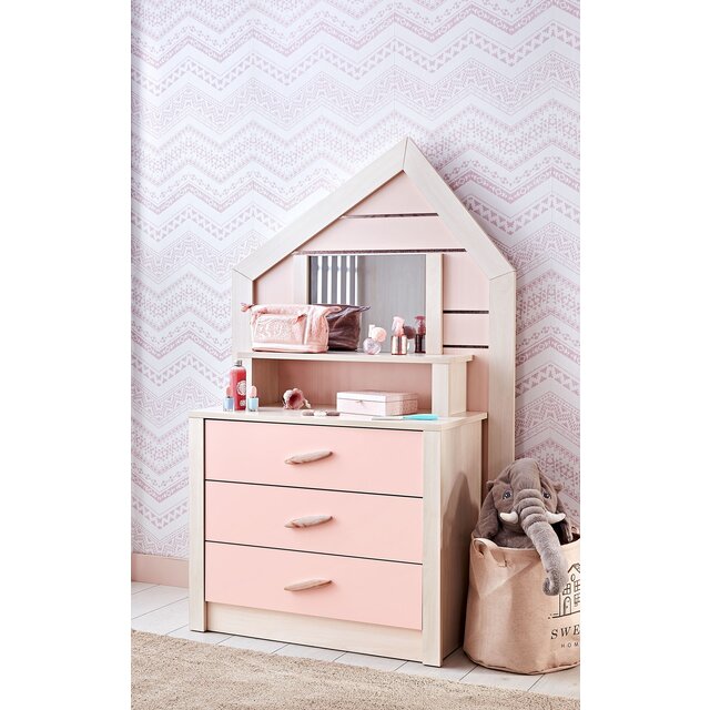 Cento Pink commode ladekast huisje met spiegel meisjeskamer Cento Pink commode ladekast huisje met spiegel meisjeskamer
