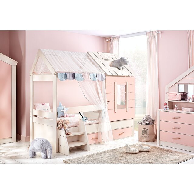 Cento Pink commode ladekast huisje met spiegel meisjeskamer Cento Pink commode ladekast huisje met spiegel meisjeskamer
