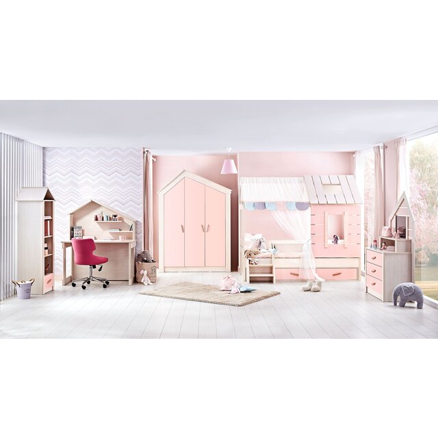 Cento Pink commode ladekast huisje met spiegel meisjeskamer Cento Pink commode ladekast huisje met spiegel meisjeskamer