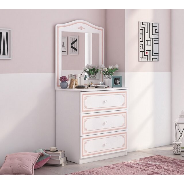 Emily Pink ladekast met spiegel meisjeskamer ACTIE Emily Pink ladekast met spiegel meisjeskamer ACTIE