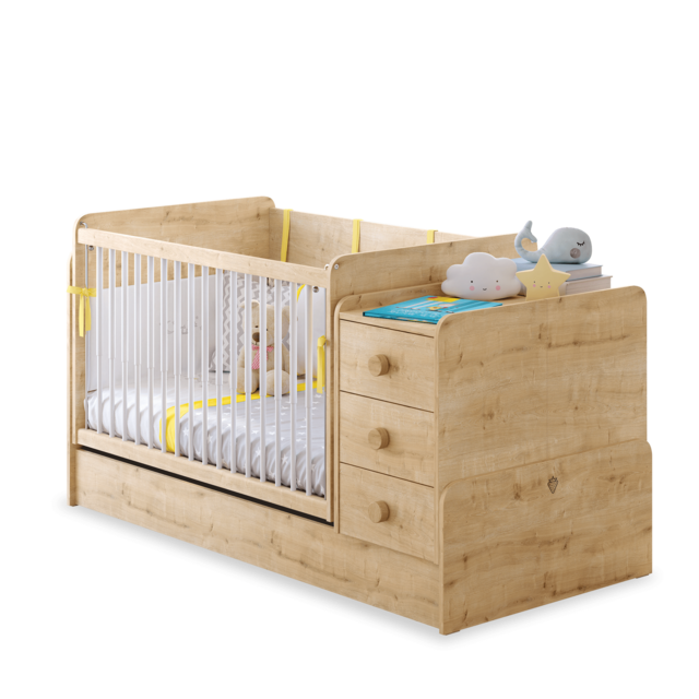 Stockholm meegroeibed | ledikant tot peuterbed met bureau