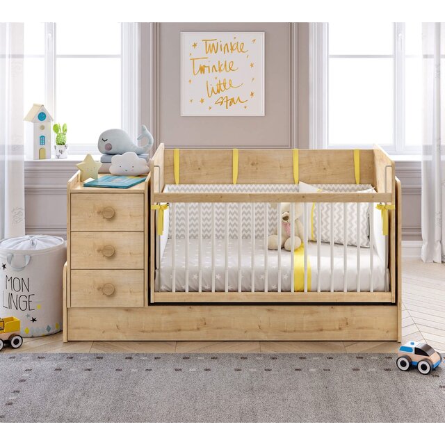 Stockholm meegroeibed | ledikant tot peuterbed met bureau