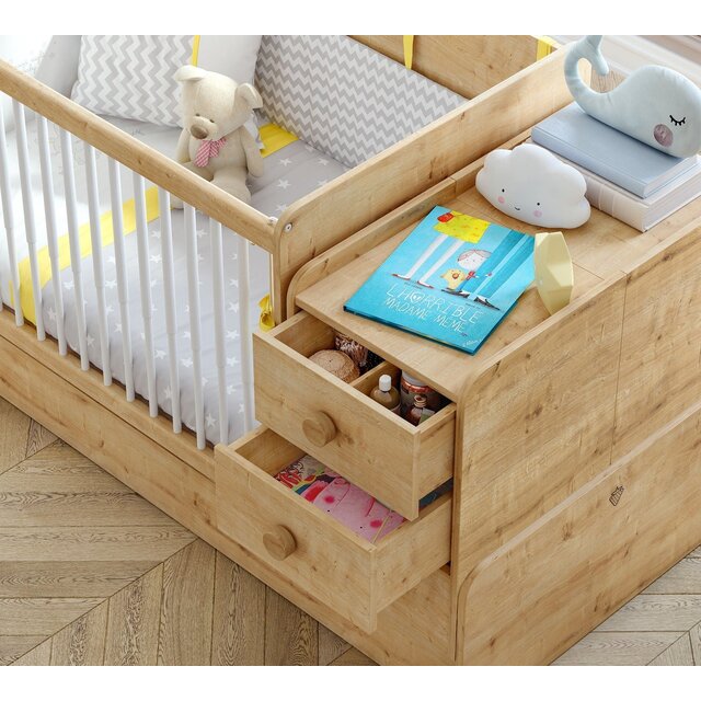 Stockholm meegroeibed | ledikant tot peuterbed met bureau