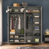 Cilek Space Gray 4-deurs kledingkast met spiegels tienerkamer Cilek Space Gray 4-deurs kledingkast met spiegels tienerkamer