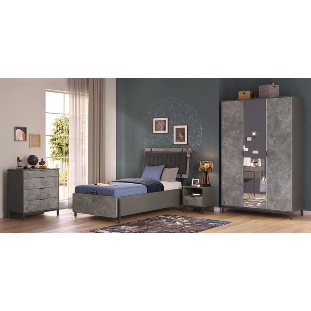 Cilek Space Gray 4-deurs kledingkast met spiegels tienerkamer Cilek Space Gray 4-deurs kledingkast met spiegels tienerkamer