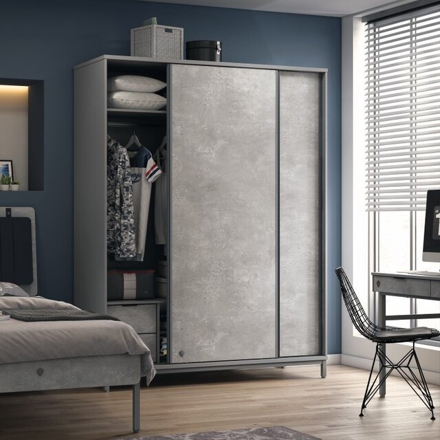 Cilek Space Gray schuifdeur kledingkast grijs tienerkamer Cilek Space Gray schuifdeur kledingkast grijs tienerkamer