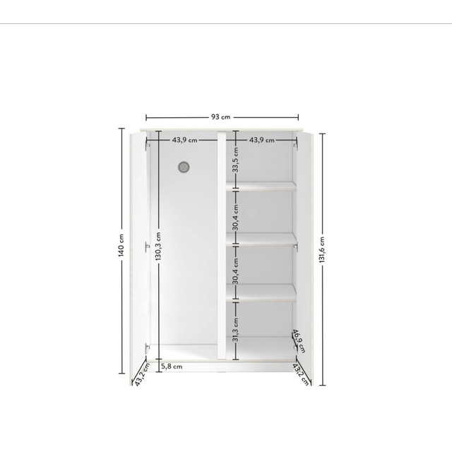 California Studio 2-deurs witte kledingkast