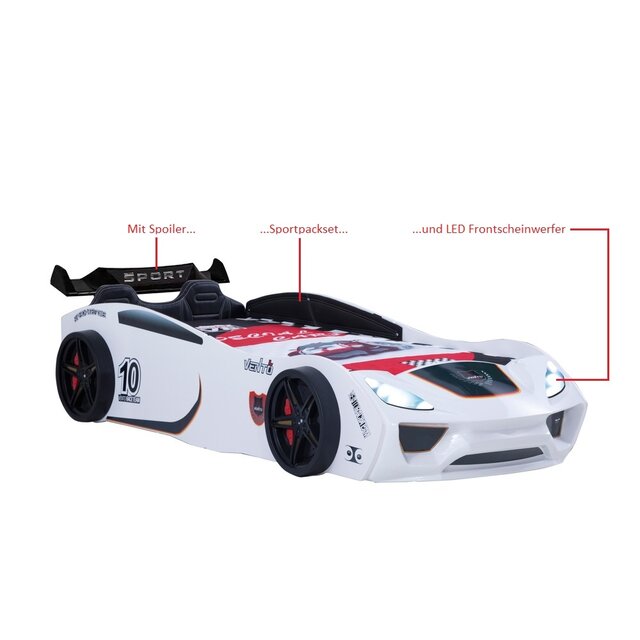 V2 Sport autobed racebed wit met licht en bekleding V2 Sport autobed racebed wit met licht en bekleding