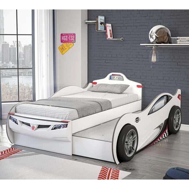 Autobed met logeerbed wit jongens bed Autobed met logeerbed wit jongens bed