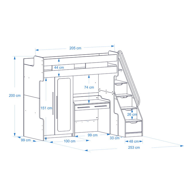 Compact hoogslaper set | hoogslaper - 2 deurs kledingkast - bureau Compact hoogslaper set | hoogslaper - 2 deurs kledingkast - bureau