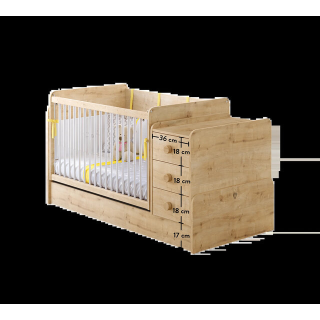 Stockholm meegroeibed | ledikant tot peuterbed met bureau