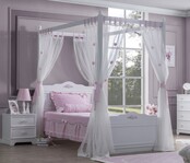 Wit hemelbed Sofia 90 x 200  meisjesbed incl. gordijn en lattenbodem Wit hemelbed Sofia 90 x 200  meisjesbed incl. gordijn en lattenbodem