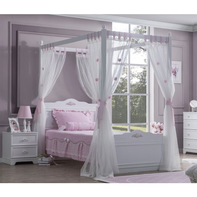 Wit hemelbed Sofia 90 x 200  meisjesbed incl. gordijn en lattenbodem Wit hemelbed Sofia 90 x 200  meisjesbed incl. gordijn en lattenbodem