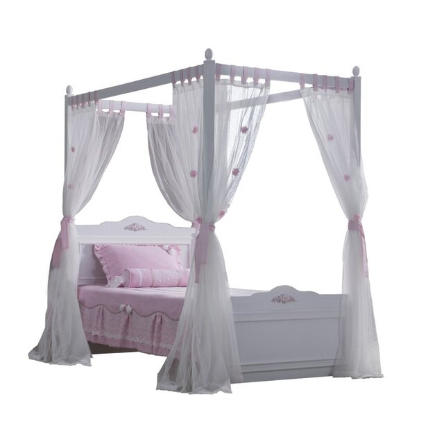 Wit hemelbed Sofia 90 x 200  meisjesbed incl. gordijn en lattenbodem Wit hemelbed Sofia 90 x 200  meisjesbed incl. gordijn en lattenbodem