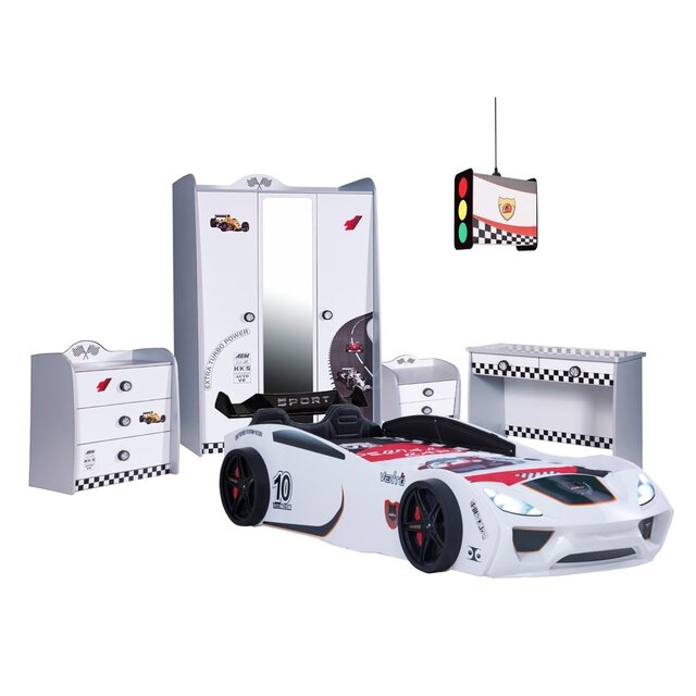 V2 Sport autobed racebed wit met licht en bekleding V2 Sport autobed racebed wit met licht en bekleding