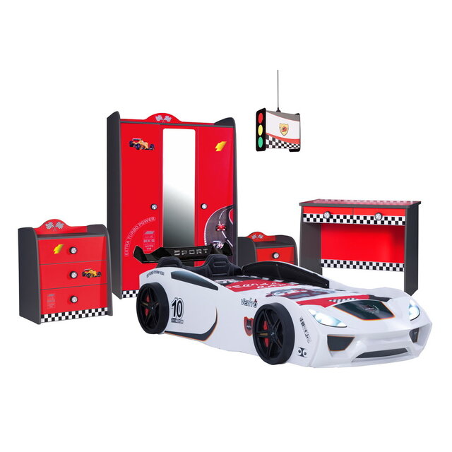 V2 Sport autobed racebed wit met licht en bekleding V2 Sport autobed racebed wit met licht en bekleding