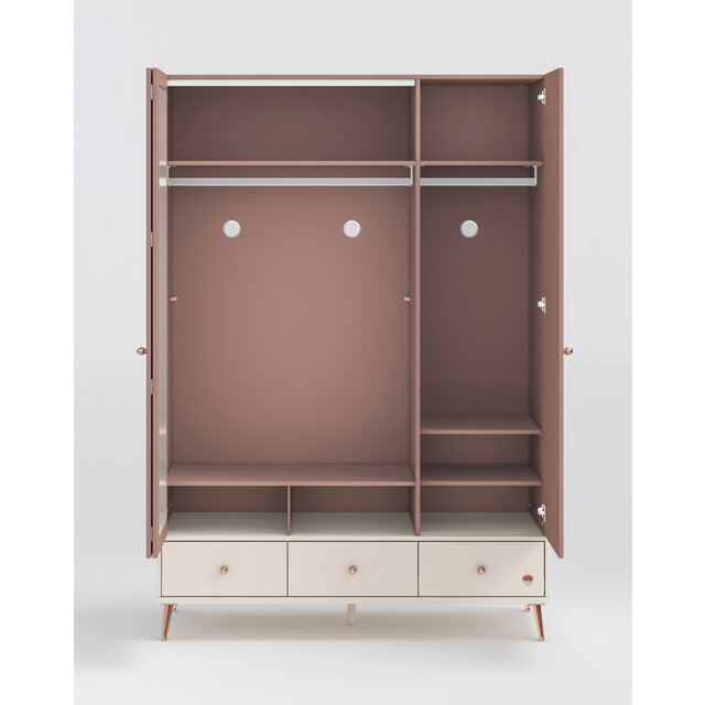 Elegance roze kinderkamer kledingkast 3-deurs met leg- en hanggedeelte