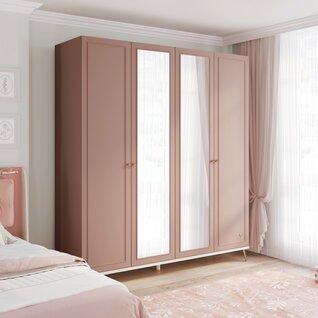 Elegance roze kinderkamer kledingkast 4 deurs met leg- en hanggedeelte