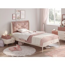 Elegance roze kinderkamer bed 100 x 200 cm met gestoffeerd kussen