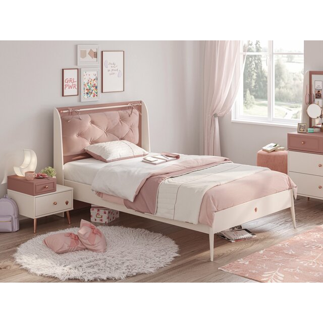 Elegance roze kinderkamer bed 100 x 200 cm met gestoffeerd kussen Elegance roze kinderkamer bed 100 x 200 cm met gestoffeerd kussen