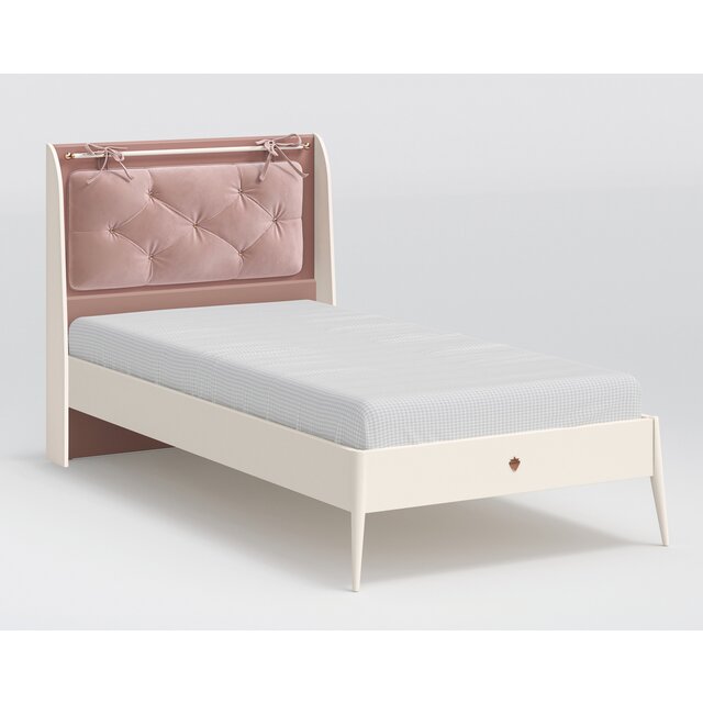 Elegance roze kinderkamer bed 100 x 200 cm met gestoffeerd kussen Elegance roze kinderkamer bed 100 x 200 cm met gestoffeerd kussen