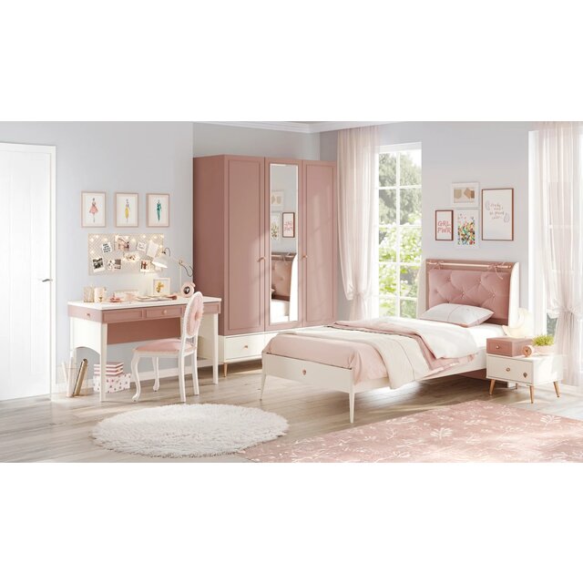 Elegance roze kinderkamer bed 120 x 200 met gestoffeerd kussen Elegance roze kinderkamer bed 120 x 200 met gestoffeerd kussen