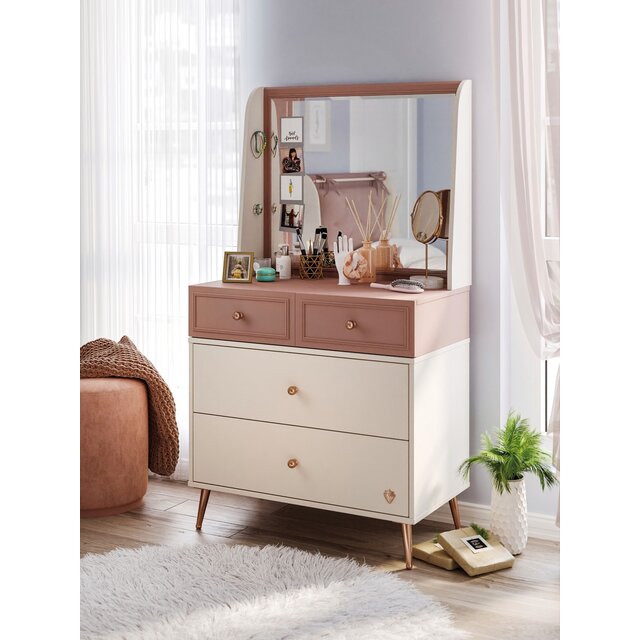 Elegance roze kinderkamer spiegel bij commode Elegance roze kinderkamer spiegel bij commode