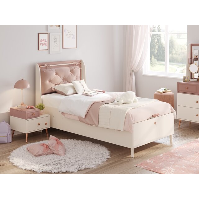 Elegance roze opbergbed 100 x 200 cm met gestoffeerd kussen