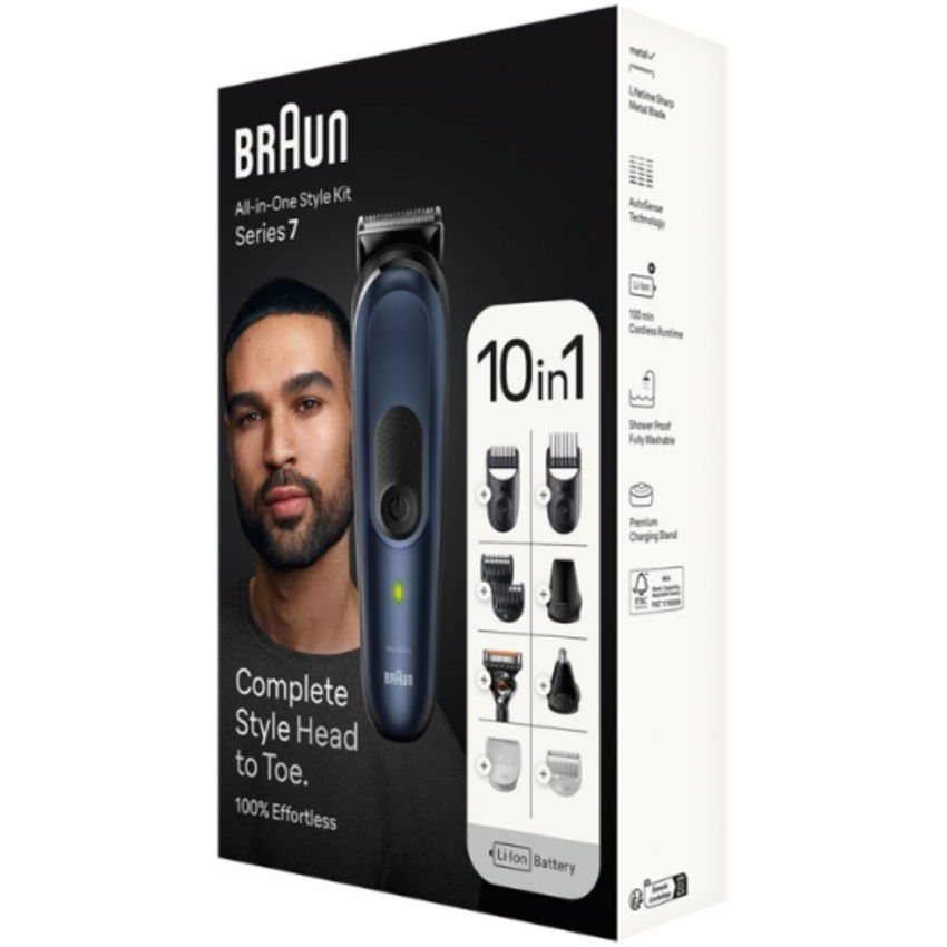 Braun Series 7 MGK7421 AutoSense 10-in-1 Multi-Trimmer - Baard, Lichaam en Haar - Blauw Braun Braun Series 7 MGK7421 AutoSense 10-in-1 Multi-Trimmer - Baard, Lichaam en Haar - Blauw
