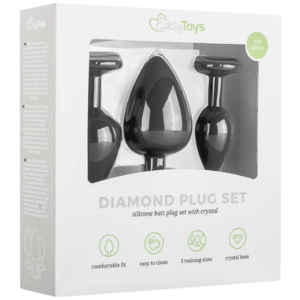EasyToys Siliconen Buttplug Set met Diamant - Zwart