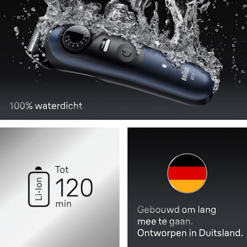 Braun Braun Series 7 BT7520 Baardtrimmer - met 6 Stylingtools - Blauw