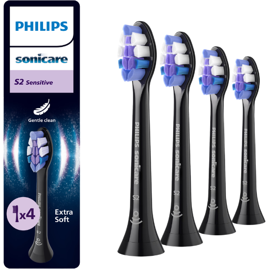 Philips Philips Sonicare S2 Sensitive Black opzetborstels HX6054/88 - 4 stuks