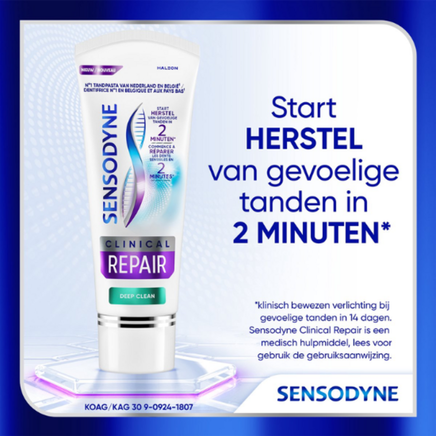 Sensodyne Clinical Repair Deep Clean Tandpasta Voordeelverpakking - 3 x 75 ml Sensodyne Sensodyne Clinical Repair Deep Clean Tandpasta Voordeelverpakking - 3 x 75 ml