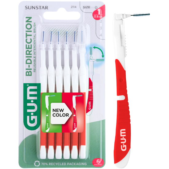 Tandenborstel.com GUM Bi-Direction Interdentale Ragers 0.8 mm rood - 6 stuks aanbieding