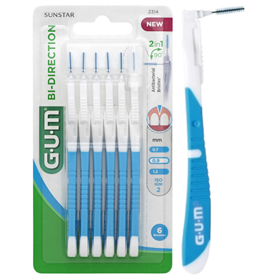 Tandenborstel.com GUM Bi-Direction Interdentale Ragers 0.9 mm blauw - 6 stuks aanbieding