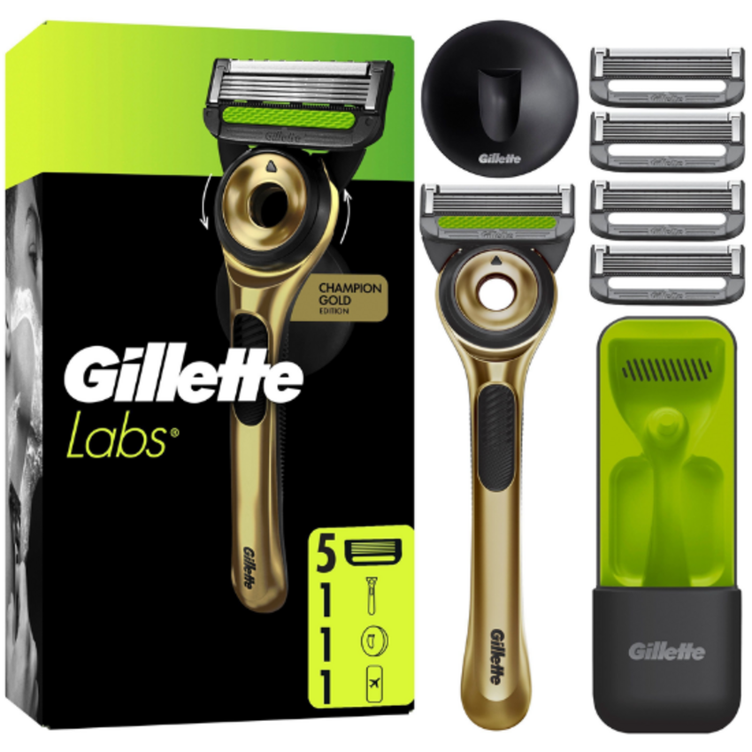 GilletteLabs Champion Gold Scheersysteem met Exfoliërende Strip - 1 Handvat + 5 Scheermesjes Gillette GilletteLabs Champion Gold Scheersysteem met Exfoliërende Strip - 1 Handvat + 5 Scheermesjes