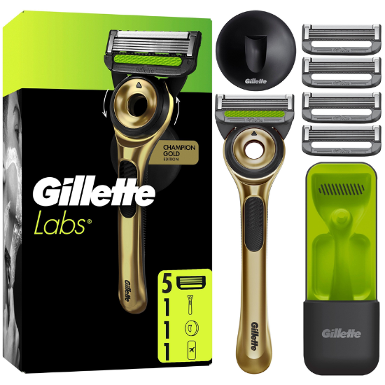 GilletteLabs Champion Gold Scheersysteem met Exfoliërende Strip - 1 Handvat + 5 Scheermesjes Gillette GilletteLabs Champion Gold Scheersysteem met Exfoliërende Strip - 1 Handvat + 5 Scheermesjes