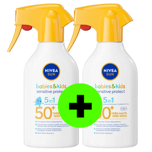 Nivea Nivea Sun Babies & Kids SPF 50+ Sensitive Protect Zonnebrand Spray - 270 ml | 1 + 1 ACTIE Nivea Sun Babies & Kids SPF 50+ Sensitive Protect Zonnebrand Spray - 270 ml | 1 + 1 ACTIE