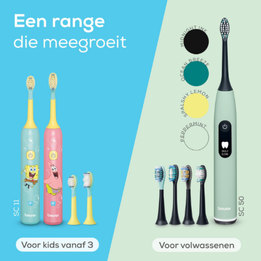 Beurer SC Wavy Soft Spongebob Squarepants Opzetborstels 6+ jaar – 4 stuks Beurer Beurer SC Wavy Soft Spongebob Squarepants Opzetborstels 6+ jaar – 4 stuks
