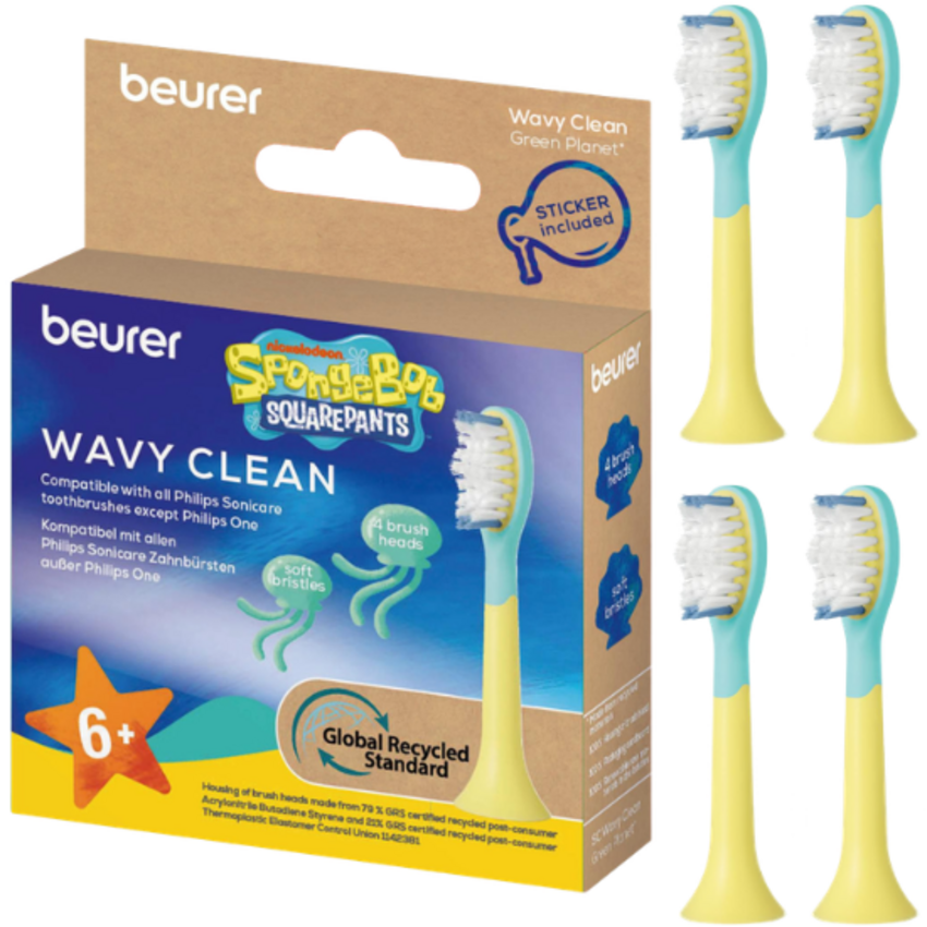 Beurer SC Wavy Soft Spongebob Squarepants Opzetborstels 6+ jaar – 4 stuks Beurer Beurer SC Wavy Soft Spongebob Squarepants Opzetborstels 6+ jaar – 4 stuks