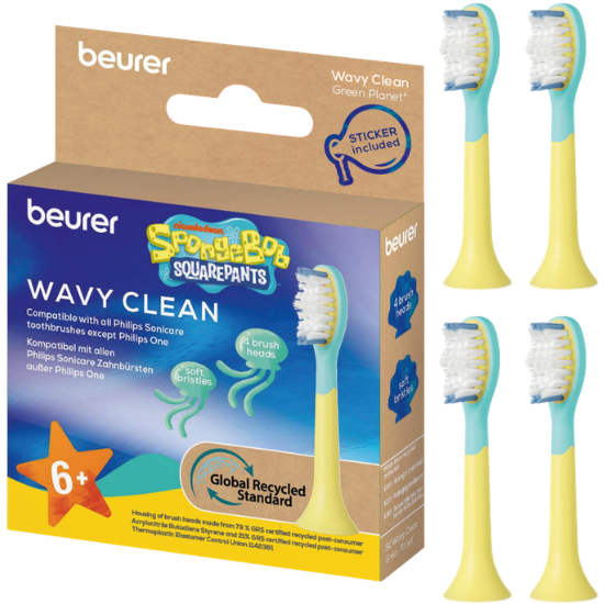 Beurer SC Wavy Soft Spongebob Squarepants Opzetborstels 6+ jaar – 4 stuks Beurer Beurer SC Wavy Soft Spongebob Squarepants Opzetborstels 6+ jaar – 4 stuks