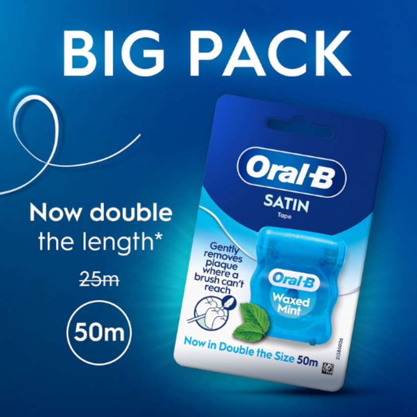 Oral-B Satin Tape Waxed Mint - 50 meter Oral-B Oral-B Satin Tape Waxed Mint - 50 meter