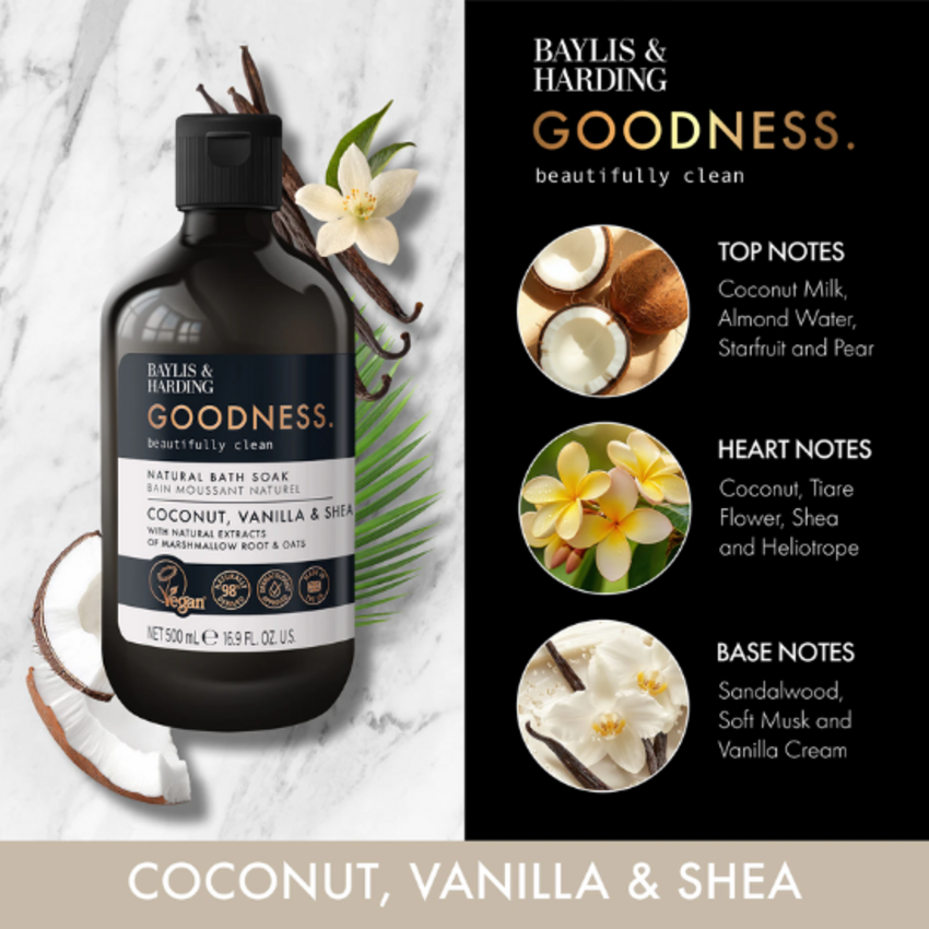 Baylis & Harding Goodness Bath Soak Coconut, Vanilla & Shea - 500 ml Baylis & Harding Baylis & Harding Goodness Bath Soak Coconut, Vanilla & Shea - 500 ml