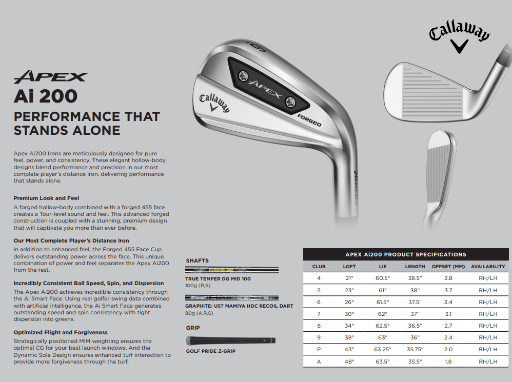 Callaway Apex Ai200 Ijzerset Staal 6 IJzer t/m PW