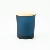 Geurkaarsje met houten deksel - Frosted MARINEBLAUW