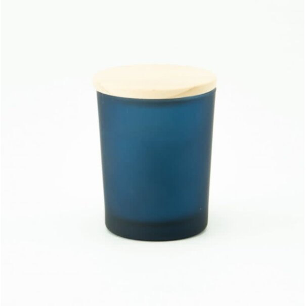 Geurkaarsje met houten deksel - Frosted MARINEBLAUW