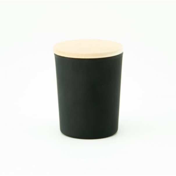 Geurkaarsje met houten deksel - Frosted ZWART