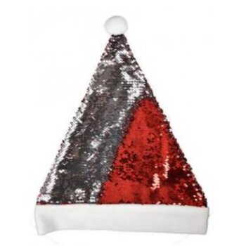 L-merch Kerstmuts - sequins silver/red